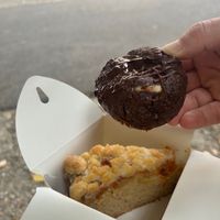 Apple and apricot crumble cake and triple chocolate cookie  at Kia Ora in Annecy
