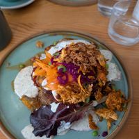 Smashed Potato dish with tofu protein at Kia Ora in Annecy