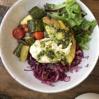 Veggie bowl with smashed potato & vegan ricotta  at Kia Ora in Annecy