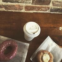 (On the left) the vegan triple berry donut at The Holy Donut - Commercial St in Portland
