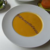 Sweet potato cocos soup at pressgut in Bremen