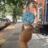 Vegan Cotton candy in cake cone, one scoop   at Bmore Licks in Baltimore