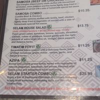 Vegan options on menu at Selam in Orlando