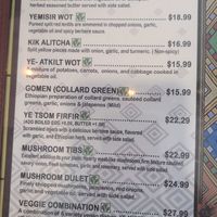 Vegan options on menu at Selam in Orlando