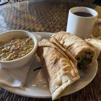 Falafel wrap with a side of dahl and a sunrise teaa   at Twisted Branch Tea Bazaar in Charlottesville