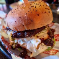 Vegan Burger with Caramelised Onions and Vegan Jalapeño Mayo at The Diner - Camden in North London