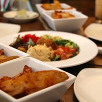 Vegan mezze with lots of delicious potato wedges... at Robertson's Organic Cafe in Tavistock