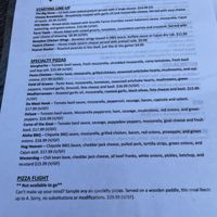 Pizza menu  at The Mitten Brewing Company in Saugatuck