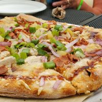 Vegan BBQ Hawaiian pizza at The Mitten Brewing Company in Saugatuck