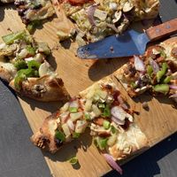 Vegan flight of pizzas  at The Mitten Brewing Company in Saugatuck