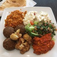 Some of the vegan options on the buffet at Beirut Bistro in Stockholm