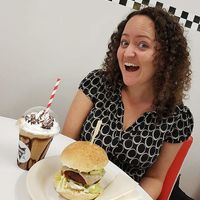 Epic Wahaca burger with pepperjack 'cheese', jalapenos, salsa, 'mayo' and salad + Notella shake. Joyous times! at Shakers Vegan - Pop-Up in Colchester