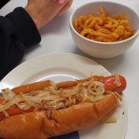 Hot dog and curly Fries at Shakers Vegan - Pop-Up in Colchester