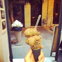 Vegan chocolate sorbet and cone with dark chocolate  at Ice Scream in Athens