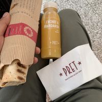 Meatless meatball wrap and mandarin and lychee juice. Was ok but expensive at $15.20  at HKG - Pret A Manger - T1 in Outlying Islands