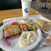 Veggie baked kibble meal with spinach pie and MSU Green Machine   at Woody's Oasis in East Lansing
