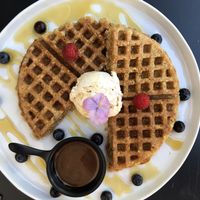 Amazing vegan waffles with home made Nutella.  at Hustle n' Flow Eatery in San Pedro De Alcantara