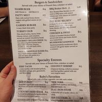Lunch menu. It has 2 vegetarian/vegan options. at Ruby's Inn in Bryce