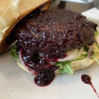 Flirty Burger with Chili Cherry Saucee  at Fogwood + Fig in Port Jervis