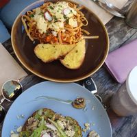 bottom meal is the vegan tofu scramble toast at Two Daughters Cafe in Surry Hills