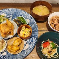 Lunch plate at Hobodo Cafe in Kyoto