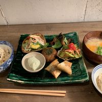 Lunch plate at Hobodo Cafe in Kyoto