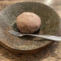 Hazelnut sweet rice ball at Hobodo Cafe in Kyoto
