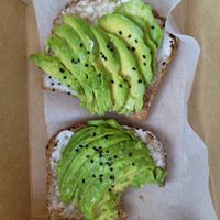 Avocado toast with vegan cream cheese at Sprouted Oven in Abbotsford