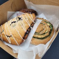 Blueberry scone / Spinach and tofu feta roll at Sprouted Oven in Abbotsford