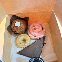Carrot muffin (my fav), strawberry roll, chocolate brownie, and donut at Sprouted Oven in Abbotsford