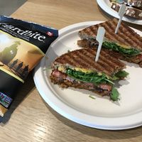 Grilled veggie sandwich and chips at Sprouted Oven in Abbotsford