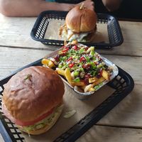 Vegan Animal burger, veggie blue cheese burger and Korean dirty fries at The Railway Pub & Kitchen in Ringwood