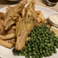 Vegan fish and chips  at The Swan Inn in Lyndhurst