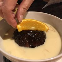 Vegan marmalade chocolate sponge with vegan vanilla custard at The Swan Inn in Lyndhurst
