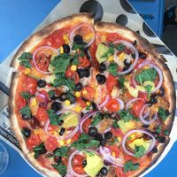 Vegan Pizza with a lot of ingredients at Yolo Pizza in Valencia