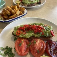 Avo toast with crispy potatoes   at St Kew Farm Shop & Cafe in Bodmin