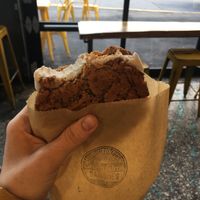 Flourless peanut butter cookies and vanilla ice cream. Seriously the best. EVER. at Sunshine Sammies in Asheville