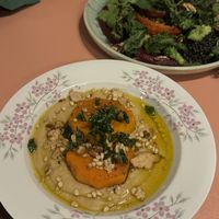 Roasted pumpkin on chickpea puree   at Eden Bistro in Warsaw