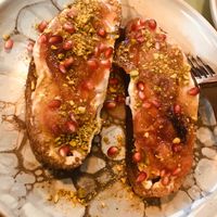 Delicious toasty with cashew vanilla cream, plumps and maple syrup  at Eden Bistro in Warsaw