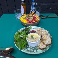 mushroom pate and fries at Eden Bistro in Warsaw