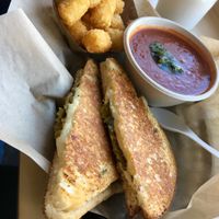 Garlic and rosemary bread, vegan cheese and smokey jalapeño relish!  at The Grilled Cheeserie in Nashville