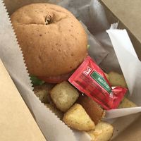 V-licious burger, served with home fries. Loved it!  at Vegelicious in Nashville