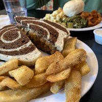 Reuben and fries, and soul chick plate behind.  at Vegelicious in Nashville