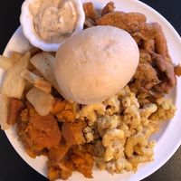 Original Soul Chick Plate with yams subbed for the greens  at Vegelicious in Nashville