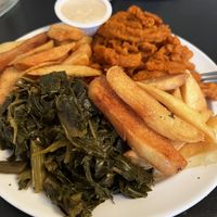 VGF hot plate. You get extra fries in substitute for the Mac n cheese.  at Vegelicious in Nashville