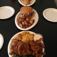 Lasagna, Fried chicken sandwich, and Soul chip plate! at Vegelicious in Nashville
