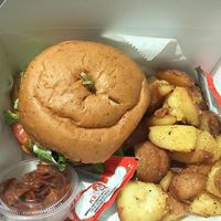 “Not” Bacon Cheese Burger served with Home Fries at Vegelicious in Nashville