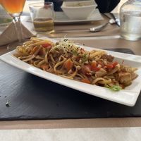 Stir fry with local organic tofu  at Peanut Dreams in Carcans