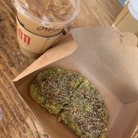 Hazelnut iced latte and avocado toast  at Aharon Coffee in Beverly Hills