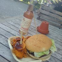 Teriyaki Burger and 'rhubarb' Schorle at Sommer Cafe in Luzern
